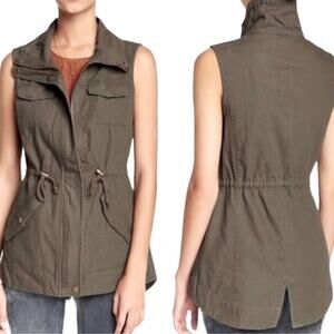Sebby Military Utility Cargo Army Green Vest Snap Pockets Full Zip Up Outdoors
